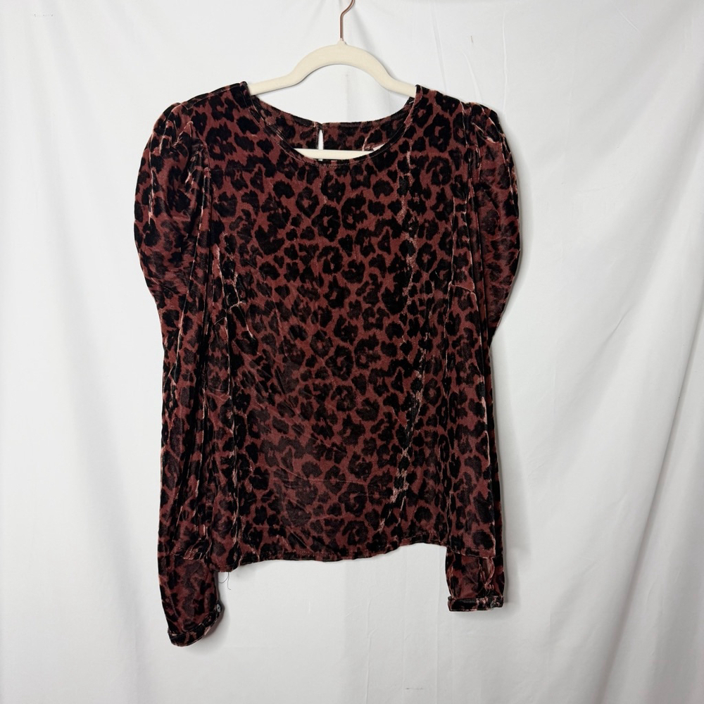 Dolan Brown Black Leopard Print Velvet Blouse M